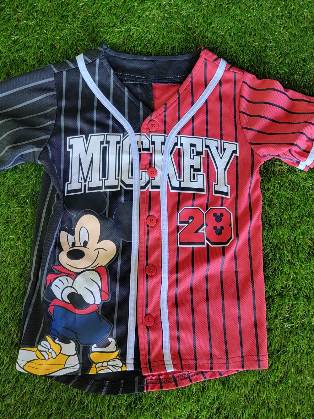 Disney Mickey Pinstripe Baseball Jersey - Black & Red 6/7